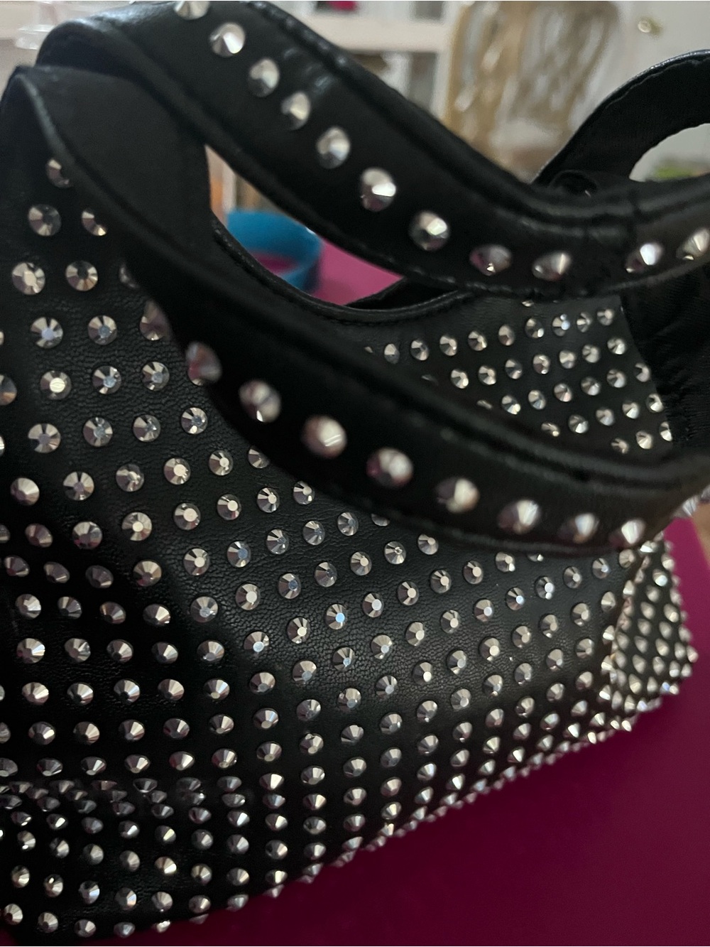 a new day Black Shoulder Bag with Silver Studs